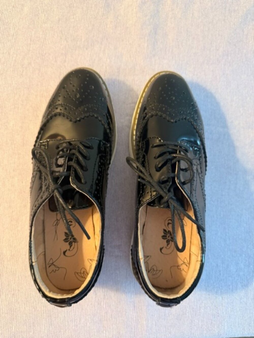 Black Patent Wingtip Platform Oxford Shoes Approx. Size 8